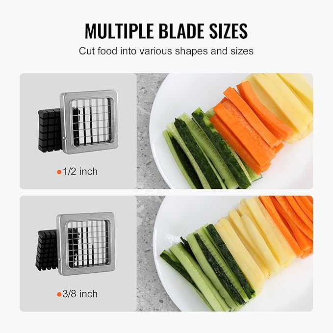 VEVOR French Fry Cutter, Potato Slicer with 1/2-Inch and 3/8-Inch Stainless Steel Blades, Manual Potato Cutter Chopper with Suction Cups, Great for Potato, French Fries, Cucumber, Vegetables, Carrot