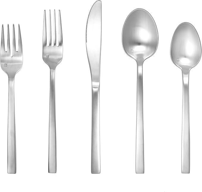Fortessa Arezzo 18/10 Stainless Steel Flatware, Coffee/Teaspoon, 7", Set of 12, Brushed Stainless Steel