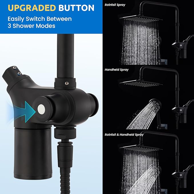 Ryamen Upgraded Dual Shower Heads Combo, 10 inch Filtered Shower Head with Handheld, 3-Way Rain Shower Head with Filters, 7 Settings Handheld Spray, High Pressure, Height Adjustable (Black)