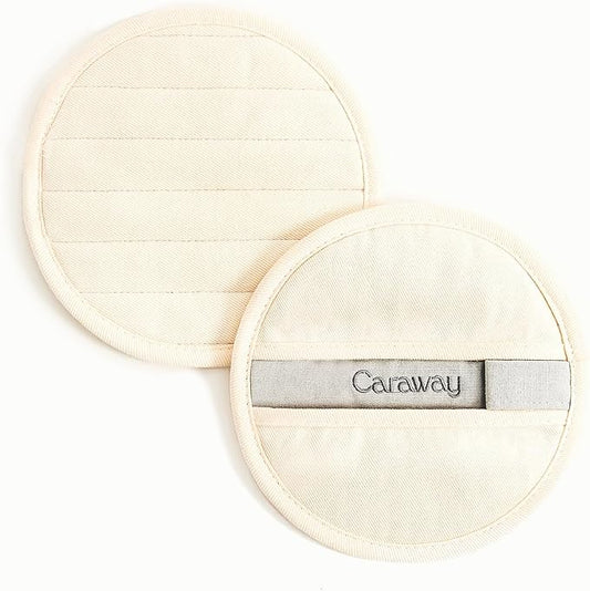 Caraway Pot Holders - 100% Organic Cotton Pot Holder - Double-Layer Stain Resistant Stitching - Resists High Heat & Low Cold Temperatures - Machine Washable - Cream