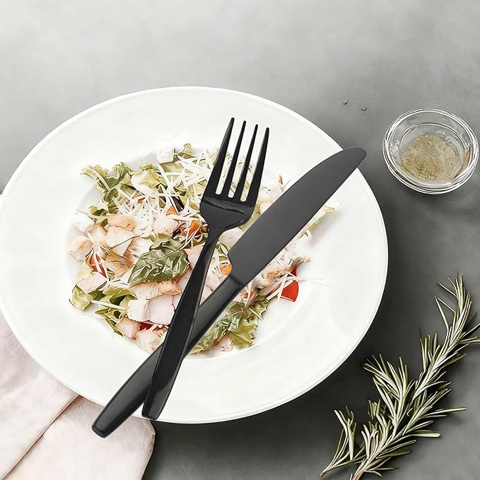 Black 40-Piece Silverware Set,Stainless Steel Flatware Utensils Cutlery Set for 8,Including Steak Knife Fork and Spoon,Dishwasher Safe,Modern Tableware for Home & Dining