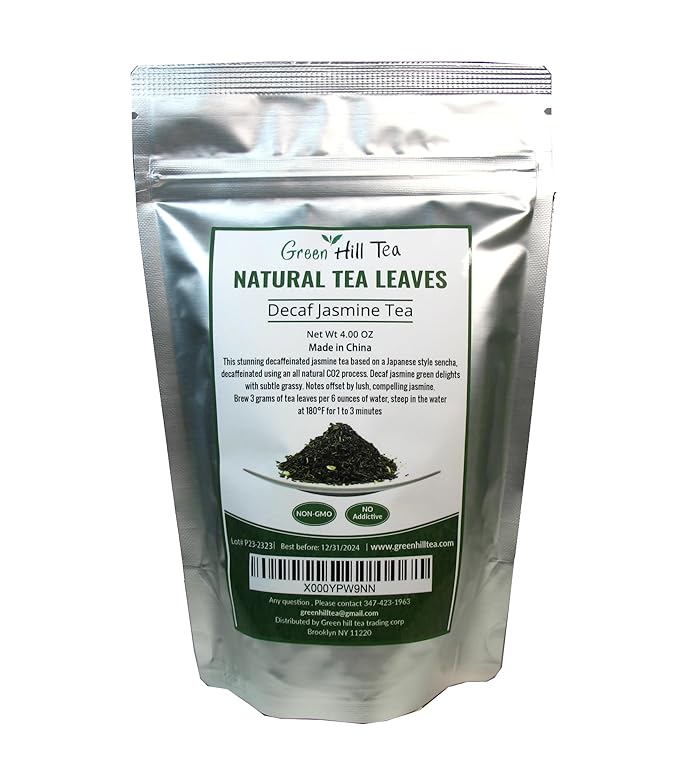 Greenhilltea Decaf Jasmine Green Tea, Green Tea Perfect beverage who wish for Caffeine-Free Tea - 4 Oz Bag