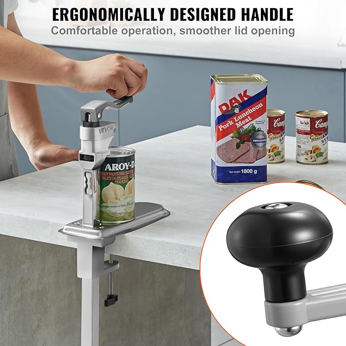 VEVOR Commercial Can Opener, Heavy-Duty Manual Tabletop Cans Opener for Cans Up to 11.8 in Height, Height-Adjustable Can Openers Fixed with Screws & Table Clamp, for Restaurant, Hotel, and Food Store