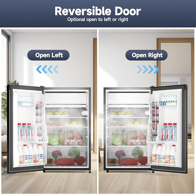 4.3 Cu.Ft Mini Fridge with Freezer, Single Door Refrigerator with Adjustable Thermostat, Mini Compact Fridge for Bedroom, Office, Dorm, RV