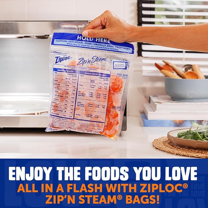 Ziploc Zip 'n Steam Food Storage Cartons for Meal Prep, Healthy Meals in Minutes, Microwave Safe, 10 Count