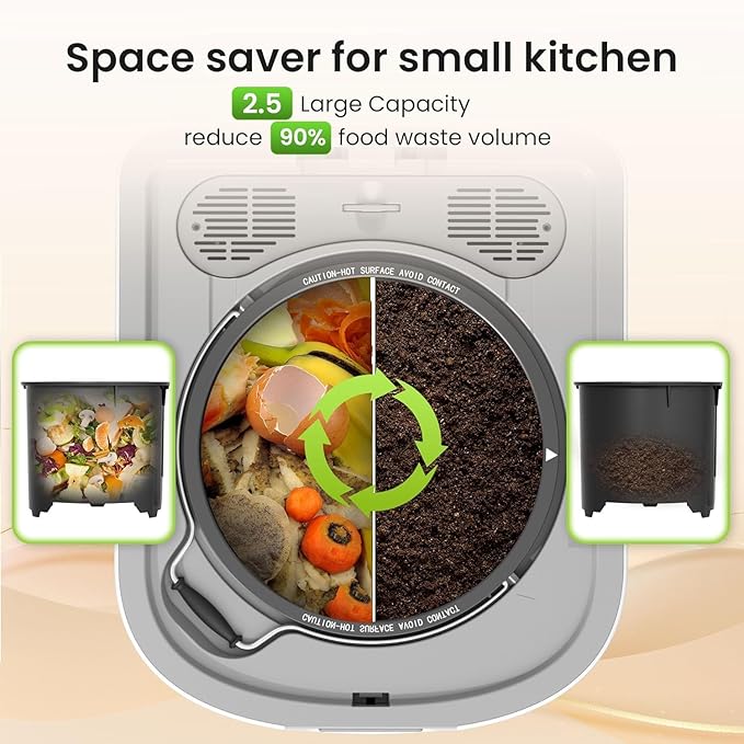 Kismile Electric Composter for Kitchen, 2.5L (Max 3.3L) Indoor Smart Compost Bin Countertop with LED Display, Odorless with 2 Carbon Filters, Auto-Cleaning, Turn Food Waste into Fertilizer for Home