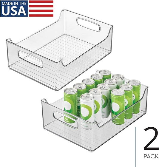 InterDesign iDesign Plastic Stackable Pantry Bin - Storage Bin with Handles for Cabinets or Fridge - Set of 2 - Clear