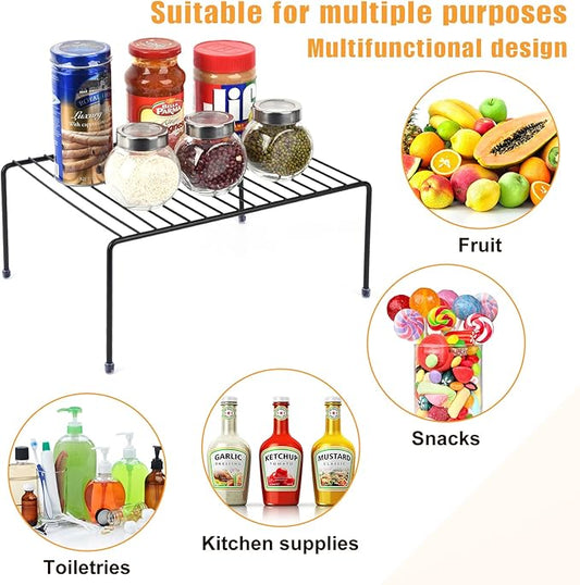 Kitchen Cabinet Storage Shelf Rack/Plastic Feet - (13.1 x 10.2 Inch) - Steel Metal - Rust Resistant Finish - Cups, Dishes, Cabinet & Pantry Organization (6, Black)
