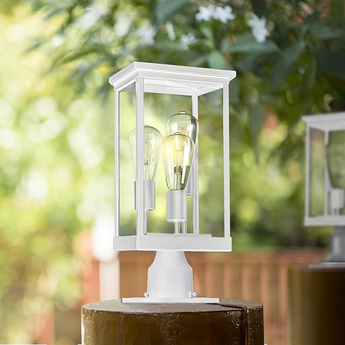 Mayfield Outdoor Post Top Light with 3-Inch Pier Base Mount Fitter, White – Design House, 590281