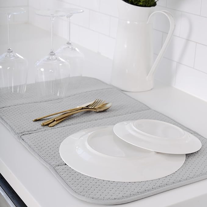 All-Clad Premium Reversible Dish Drying Mat for Kitchen: 16" x 28" Ultra-Absorbent, Long-Lasting, No Condensation, and Oversized for Large Pots and Pans - 1 Pack, Titanium