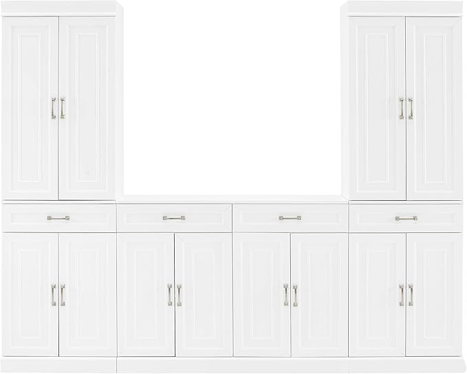 Crosley Furniture Stanton 3-Piece Traditional Sideboard Buffet Cabinet and Kitchen Storage Pantry Set, White