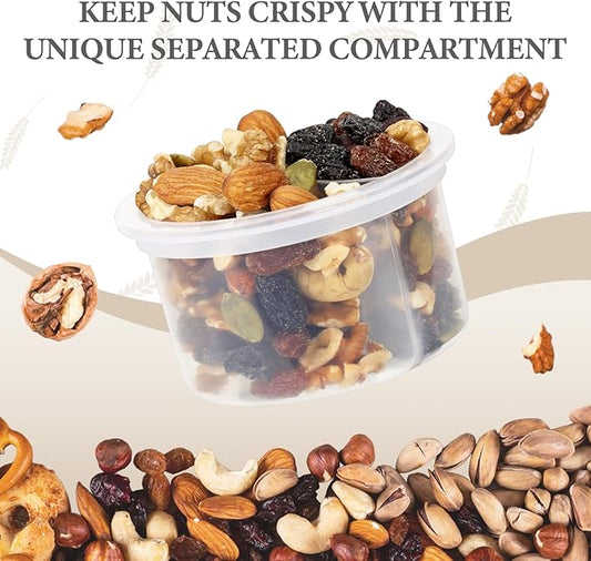 SOLIGT 2 Pack Overnight Oats Containers with Lids, Folding Spoons and Divided Compartments for Fruit & Nuts, Small Glass 16oz Mason Jars for Oatmeal Yogurt Parfait (2 Set-Oat White/Rose Pink)