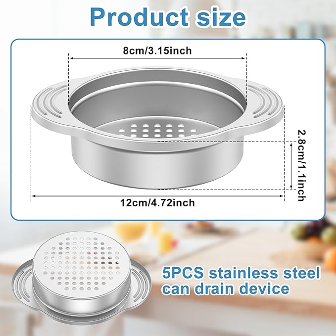 20 Pack Tuna Can Strainer 3.15Inch Stainless Steel Food Strainer Anti Slip Handle Tuna Strainer Easy to Use Tuna Press Oil Drainer Filter Colander Can Strainers for Canned Goods Vegetables Beans