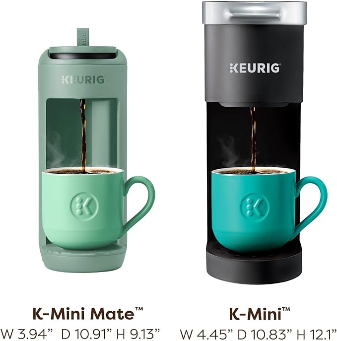 Keurig K-Mini Mate Single Serve Coffee Maker – Ultra-Compact 4” Width, Travel Mug Friendly, Ideal Holiday Gift for Small Spaces, Glamping Green