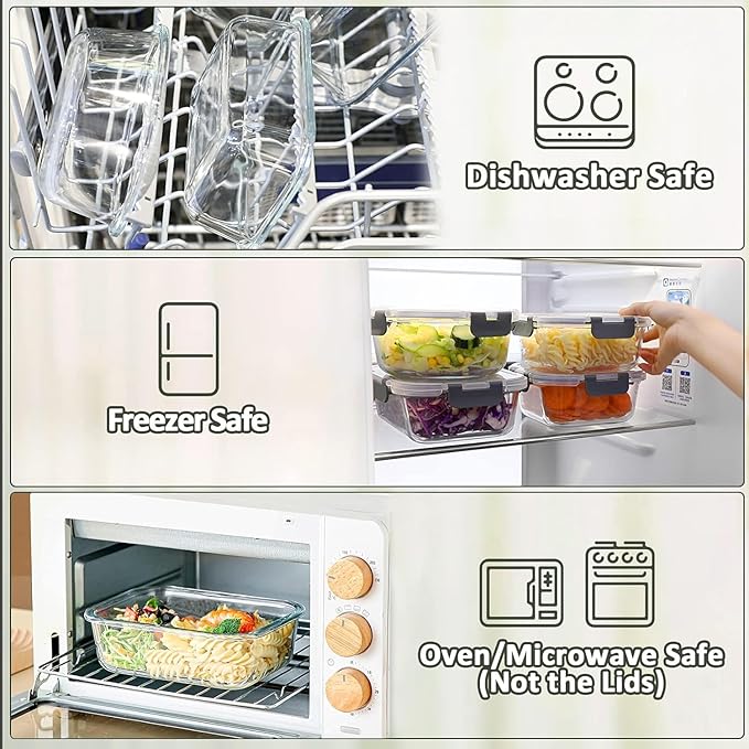 Are l 【4-Packs, Glass Meal Prep Containers with Snap Locking Lids Glass Food Containers,Airtight Lunch Container,Microwave, Oven, Freezer and Dishwasher