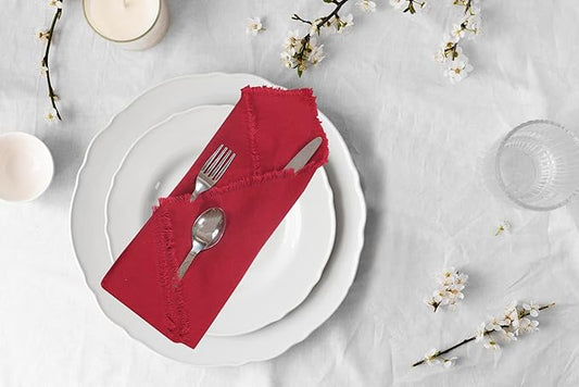 ACCENTHOME Red Cotton Linen Napkin Set of 12 18x18 inch Dinner Napkins - Washable Soft Premium Hotel Quality Reusable Hemmed Edges Napkins Perfect Table Linens for Family Dinners, Weddings
