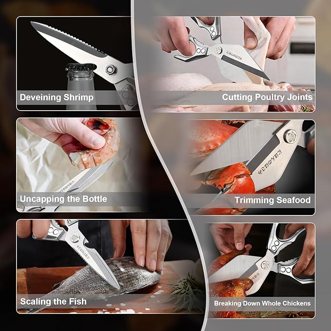Dream Reach Kitchen Scissors Set - Multifunctional Heavy-Duty Kitchen Shears for Food, Meat Scissors Dishwasher Safe, Poultry Shears for Chicken, Meat, Seafood, Bone Cutting (Silver) Christmas Gifts