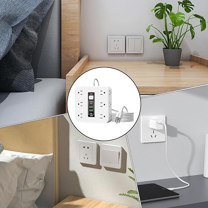 Electrical Outlet Strip - Electricity Management | Outlet Strip with Surge Protection | for Desk Home Dorm Kitchen Wall Living Room Behind Couch TV Phone Refrigerator