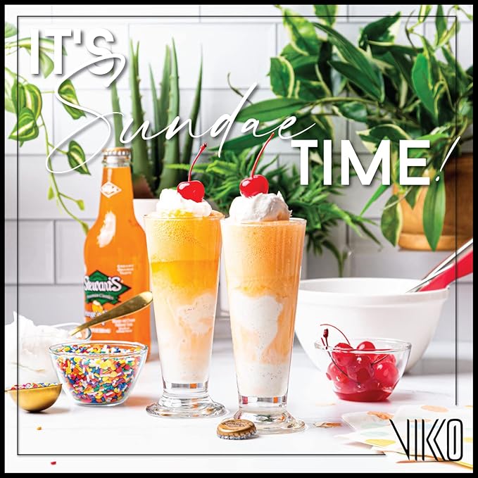 Vikko Footed Ice Cream Glasses, 6.3 Ounce Milkshake Dessert Cups for Floats, Shakes, and Sundaes - Set of 6