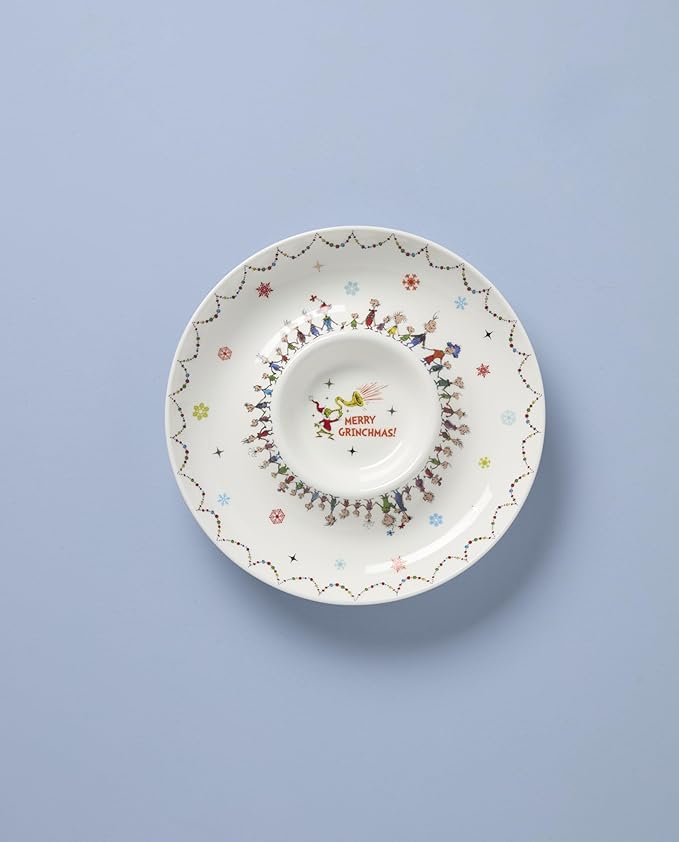 Lenox 898096 Merry Grinchmas Chip & Dip Bowl, Christmas Dishes, Festive Holiday Serveware