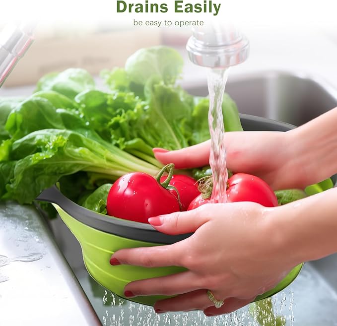 Collapsible Colander Set of 2 Silicone Kitchen Strainer Set, Perfect for Draining Pasta, Vegetable and fruit for Kitchen and Travel Use (green)
