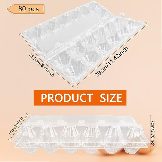 80 Pack Plastic Egg Carton Bulk One Dozen Clear Empty Egg Cartons Perfect for 12 Eggs for Chicken Eggs Home Ranch Chicken Farm, 2 x 6 Grids