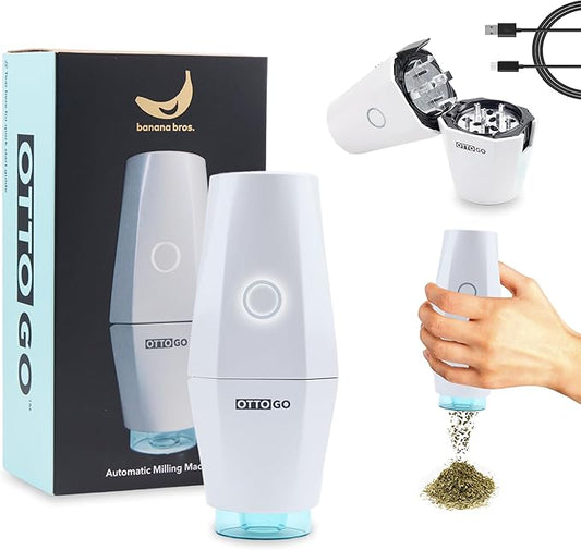 Banana Bros OTTO GO Electric Smart Spice Grinder - Automatic Herb Grinder with Smart AI Technology - Rechargeable via USB - Portable Milling for Dry Herbs and Spices - White - No Carrying Case