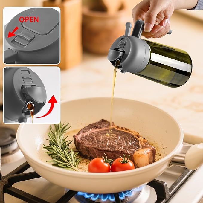 2PCS Olive Oil Dispenser and Oil Sprayer – 16oz/470ml Glass Light-Proof Oil Pourer for Kitchen, Air Fryer, Cooking, Salad, and BBQ