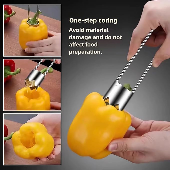 Fruit and Vegetable Corer Pepper Seed Apple Remover Bell Pepper Tomato Corer Tool Stainless Steel Kitchen Gadget