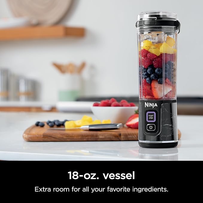 Ninja Blast Portable Blender, Cordless, 18oz. Vessel, Personal Blender for Shakes & Smoothies, BPA Free, Leakproof Lid & Sip Spout, USB-C Rechargeable, Dishwasher Safe Parts, Marble Black, BC152MK