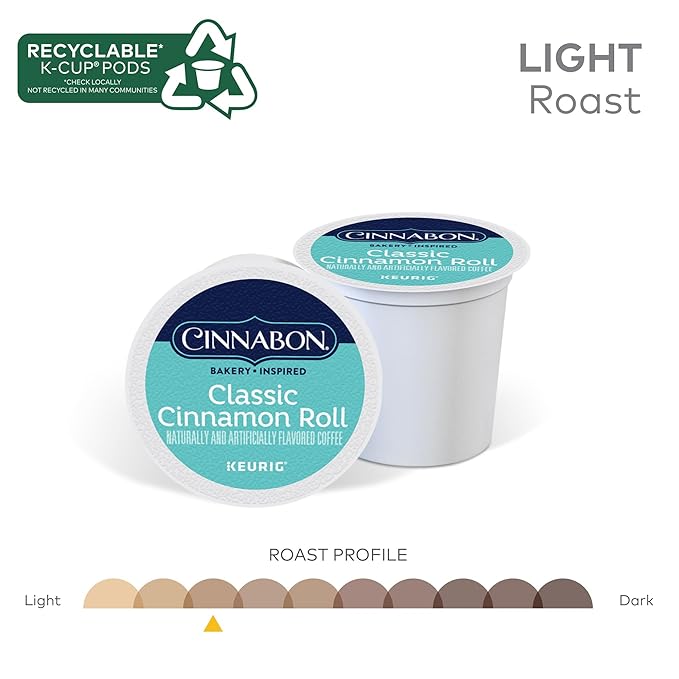 Cinnabon Classic Cinnamon Roll Coffee, Keurig Single Serve K-Cup Pods, Light Roast Coffee, 60 Count, (6 Packs of 10)
