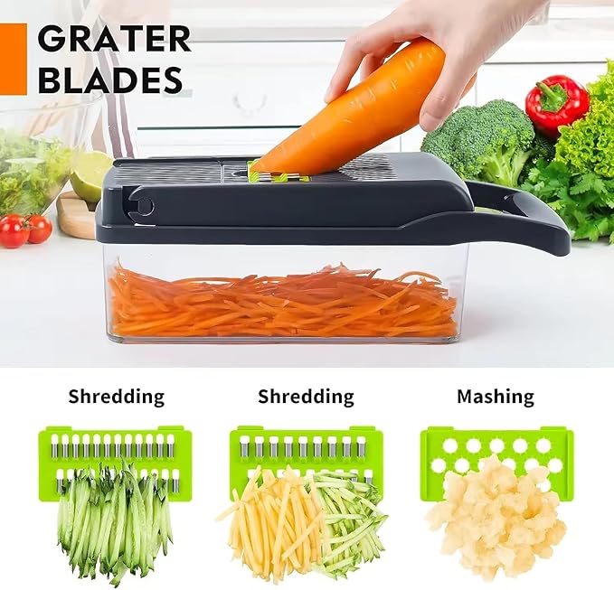 16-in-1 Vegetable Chopper & Slicer - Multifunctional Kitchen Food Cutter for Onion, Salad, Fruit with Adjustable Dicer and Storage Container
