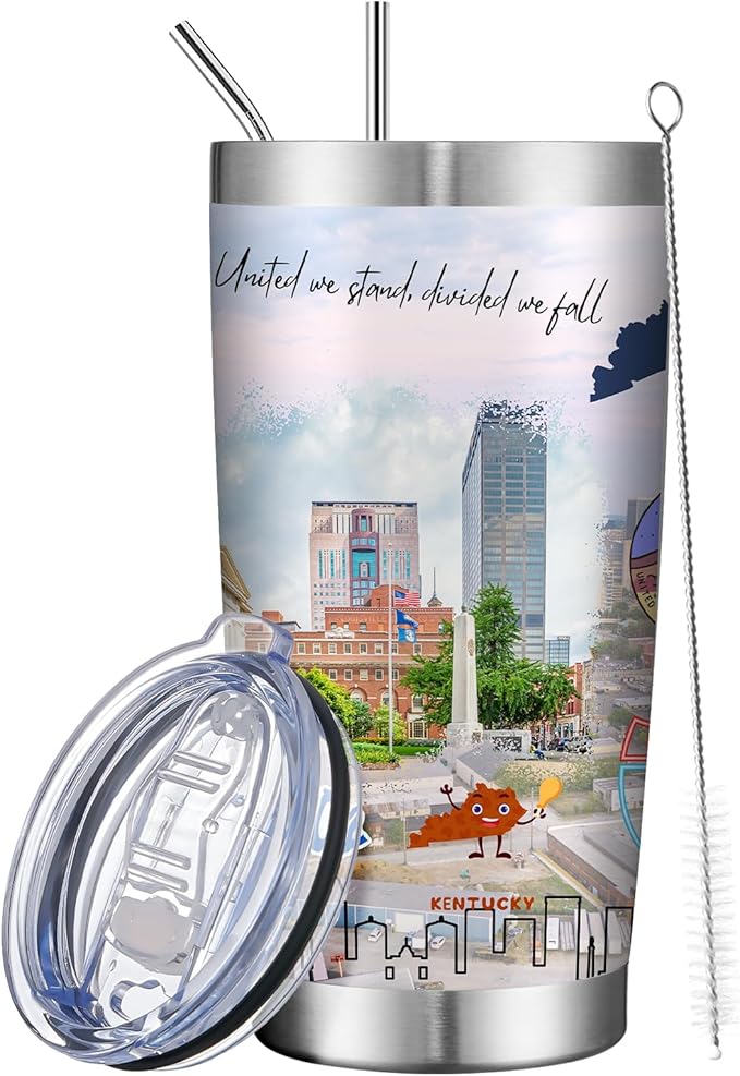 20oz Insulated Tumbler Kentucky State Coffee Mug, United States Map Travel Mug Landmark, Birthday Gifts Cute Custom Tumbler Cups with Lid and Straw Mothers Day Gifts