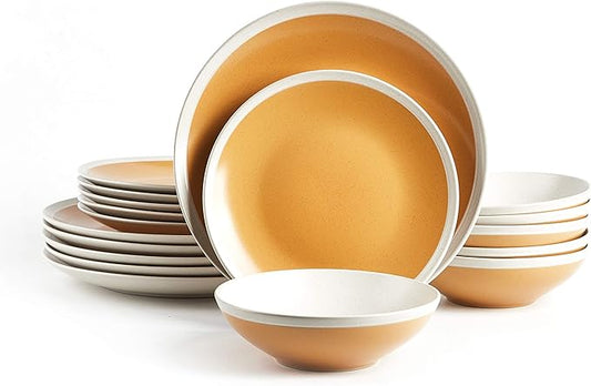 Rock Ridge Speckled Stoneware Dinnerware Set (18pc Set, Yellow and Ivory)
