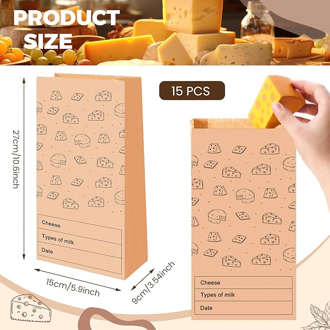 15 Count Cheese Storage Bags for Refrigerator 10.6 x 6 Inches Cheese Paper Bags, Sandwiches, Wrapping