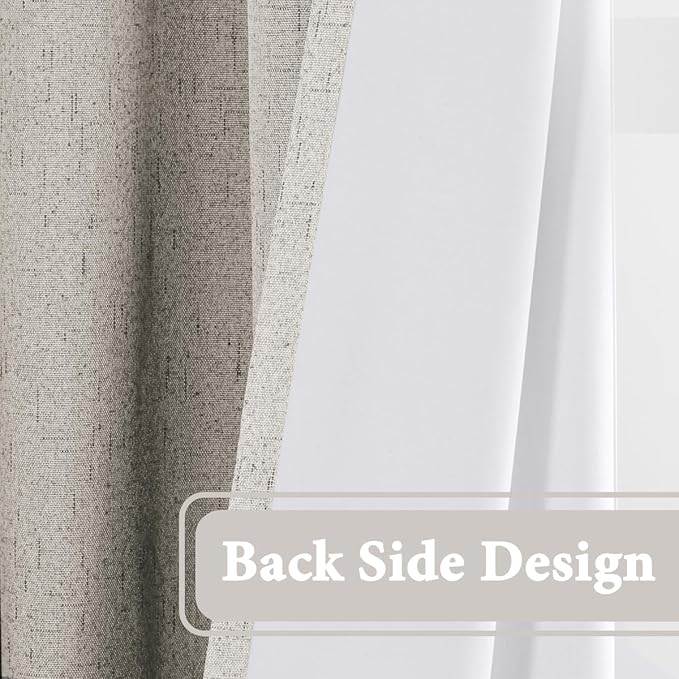H.VERSAILTEX 100% Blackout Curtain for Bedroom 96 Inches Long Grommet Linen Face Full Light Blocking Curtain Drape for Living Room Thermal Insulated Linen Look Curtain 1 Panel, 52" W x 96" L, Stone