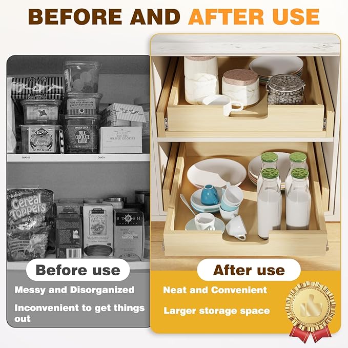 Pullout Cabinet Organizer, 32''W×21''D×3''H Slide Out Shelves for Kitchen Cabinets, Pull out Drawers for Kitchen Cabinets, Pantry, Bathroom, & Storage Organization