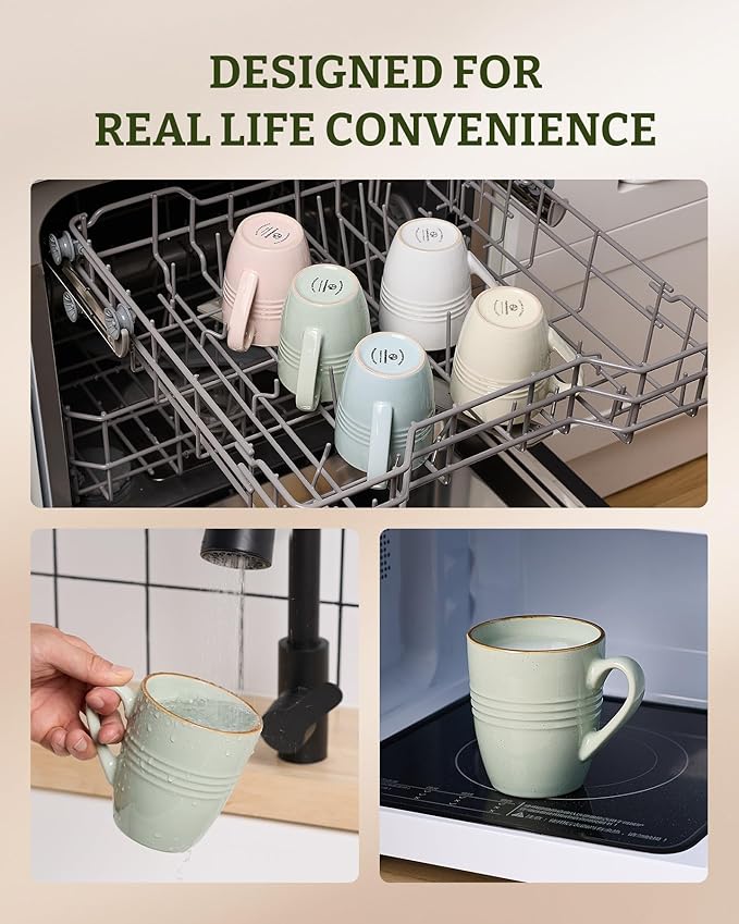 famiware Jupiter Coffee Mugs Set of 4, 14 OZ Coffee Mug, Microwave and Dishwasher Safe, Coffee Cups with Handle for Coffee, Tea, Cocoa, Milk, Light Green