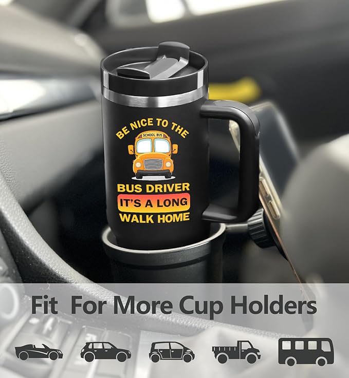 Bus Driver Appreciation 40oz Tumbler With Handle - Be Nice To The Bus Driver - Christmas and Birthday Gifts for Men, Black