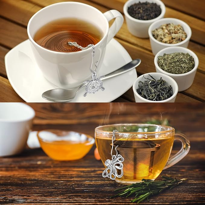 Tea Infusers for Loose Tea 3 Sets Loose Leaf Tea Steeper Tea Strainer Stainless Steel Tea Ball for Loose Tea Holder Tea Mesh Strainer Tea Filters with Drip Trays and Pendant (Aquatic Creatures Style)