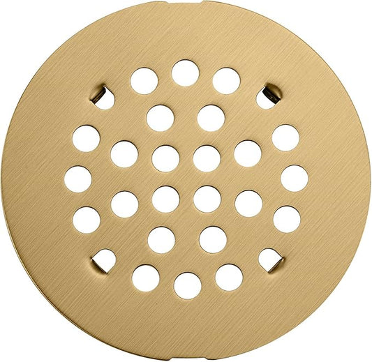Bropury 4-1/4-Inch Easy-to-Install Snap-in Shower Drain Cover Floor Drain Replacement Cover Stainless Steel (Brushed Gold)