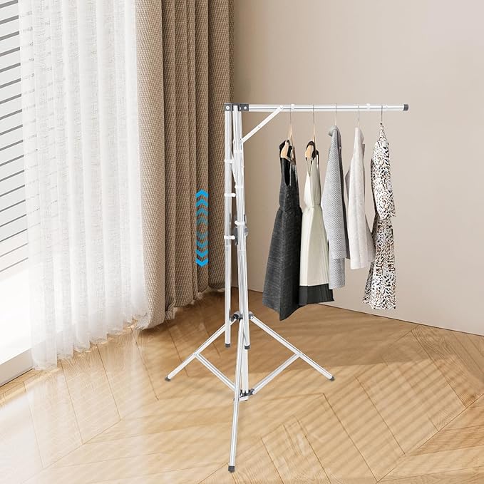 Foldable Clothes Drying Rack, X-Shaped Adjustable Laundry Rack with Hooks, Stainless Steel Drying Rack for Indoor Outdoor Use, Height 37.4-70.87 Inches