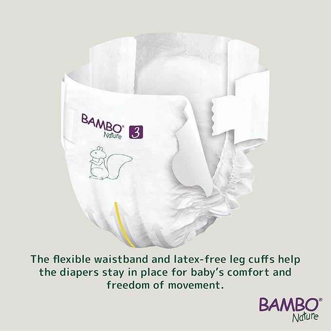 Bambo Nature Hypoallergenic Baby Diapers, Eco-Labeled Diapers, Enhanced Leakage Protection, Totally Chlorine-Free, Skin Friendly, and Super Absorbent - Size 3 (156 Count)