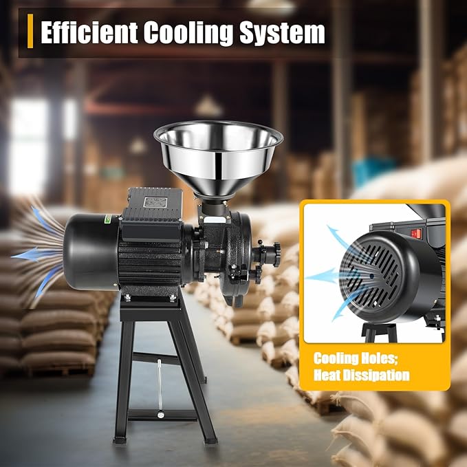 1500W Electric Grain Mill Grinder, 110V Commercial Dry Grinder for Rice Corn Spices, 70kg/h Stainless Steel Grinding Machine with Adjustable Fineness, for Restaurant Lab Supermarket Home Use