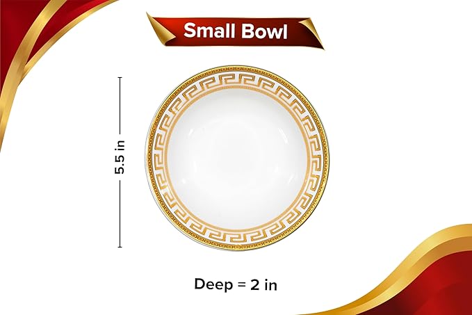 60 Piece Porcelain Dinnerware Sets – Service for 12 Plates, Mugs, Bowls – White with Gold Greek Key Design Dish Set for Kitchen Table, Everyday Dining or Formal Occasions (Meander Gold)
