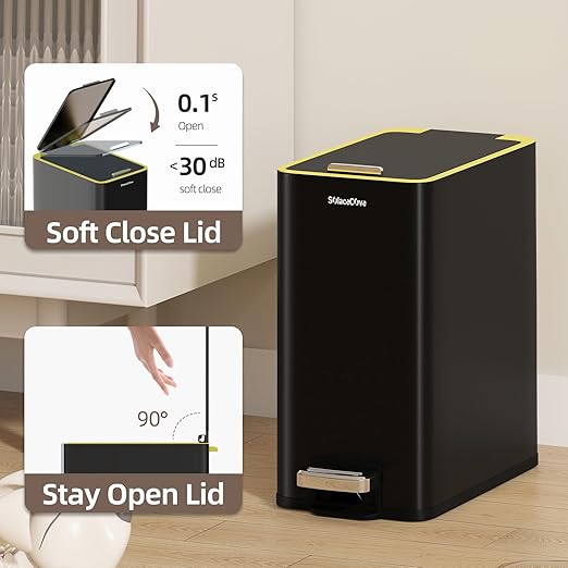 Bathroom Trash Can with Lid,2.6Gal Stainless Steel Office Trash Can,Small Garbage Can with Removable Inner Bucket for Kitchen,Office,Bedroom(Black)