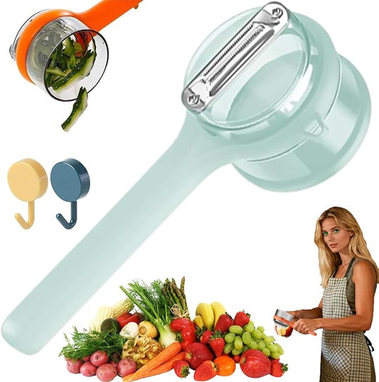 2026 New Peeling Knife with Storage Box, Vegetable Peeler with Container, Fruit & Vegetable Peeler with Catcher, Double-Sided Stainless Steel Multi-Function Kitchen Peele (Green)