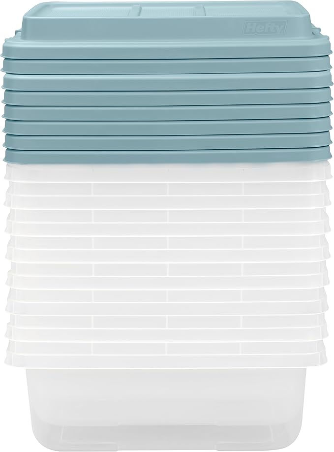 Hefty HI-RISE 18 Qt Plastic Storage Bins with Lids, 8 Pack Clear Stackable Containers with Secure Latching Handles, Under Bed Storage Boxes for Clothes, Shoes, Toys, Closet Organization