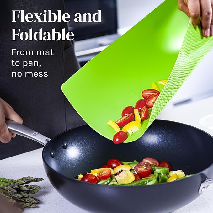 Cooler Kitchen Wooden Cutting Boards for Kitchen with 6 Flexible Plastic Mats - Meal Prep and Serving, Easy Clean Bamboo Cutting Board and Dishwasher Safe Plastic - Large Wood Cutting Board Set