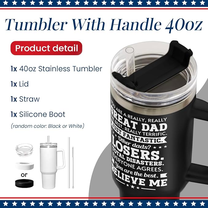 wowcugi Best Dad Ever Tumbler with Handle 40oz, Trump Dad Gifts for Birthday Christmas Fathers Day, Gift for Dads from Daughter Son